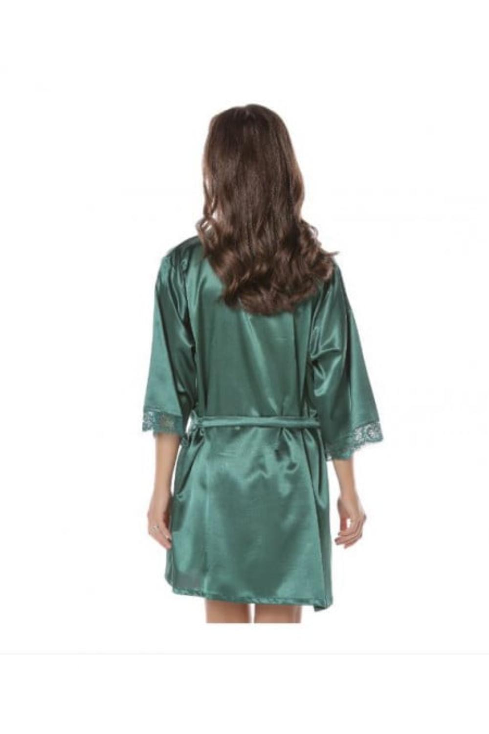 Halat din satin verde cu dantela