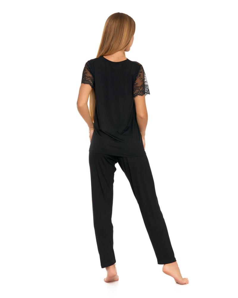 Pijama neagra din vascoza cu dantela
