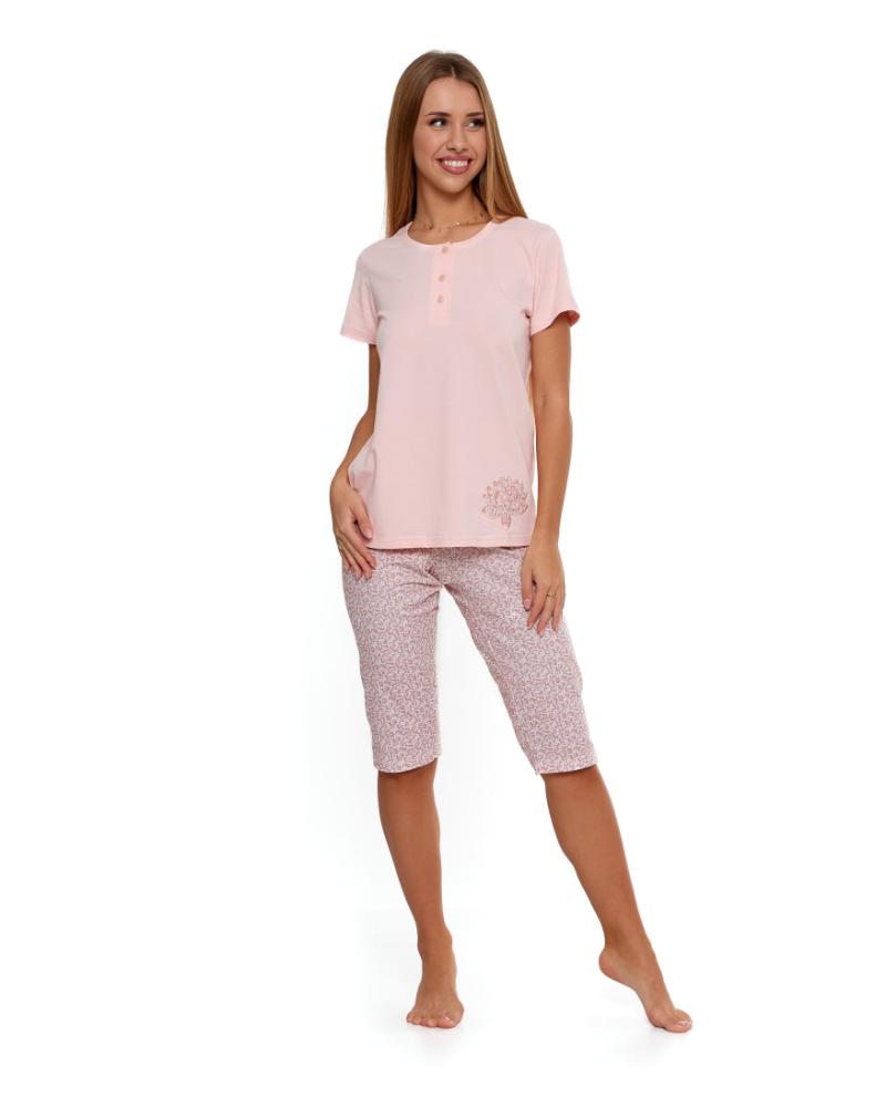 Pijama roz cu maneca scurta si pantalon 3/4