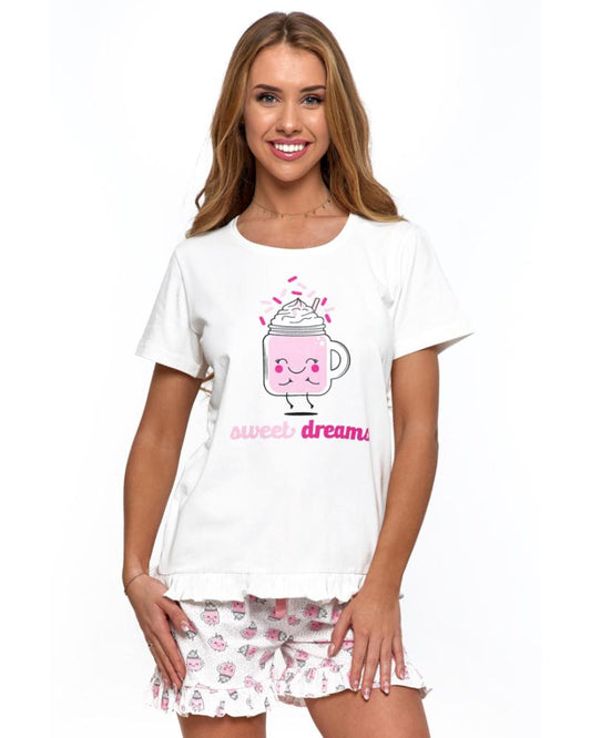 Pijama alba cu mâneca scurtă