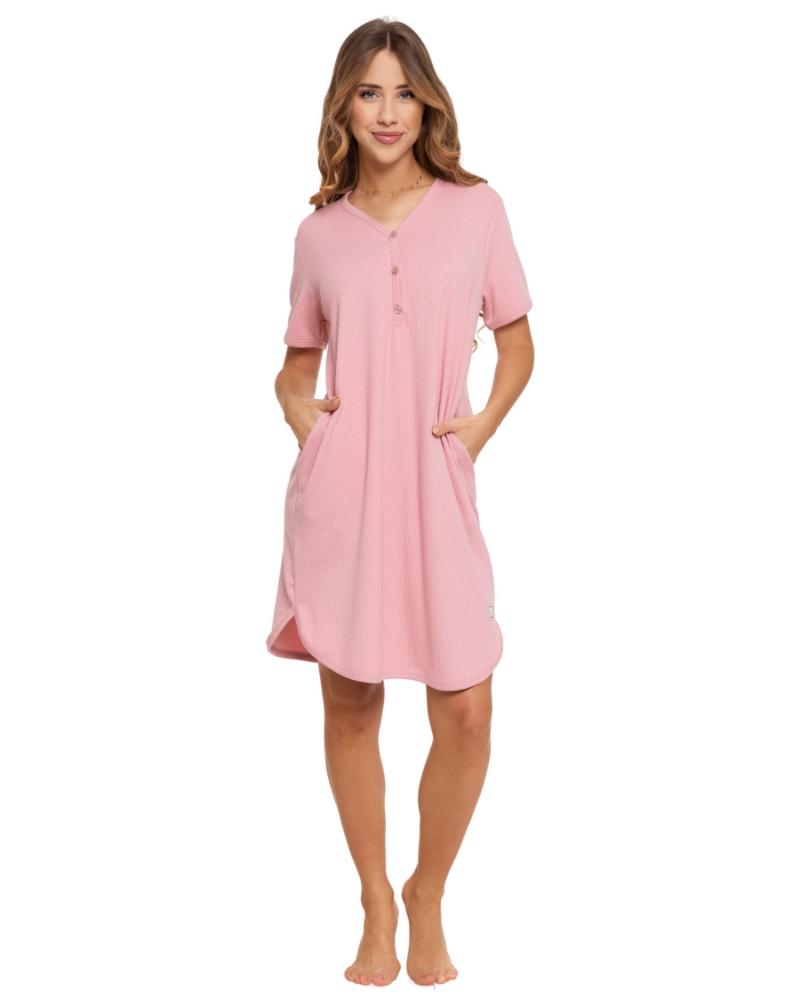 Camasa de noapte roz cu buzunare