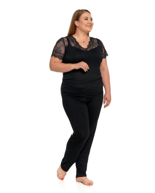 Pijama neagra plus size din vascoza