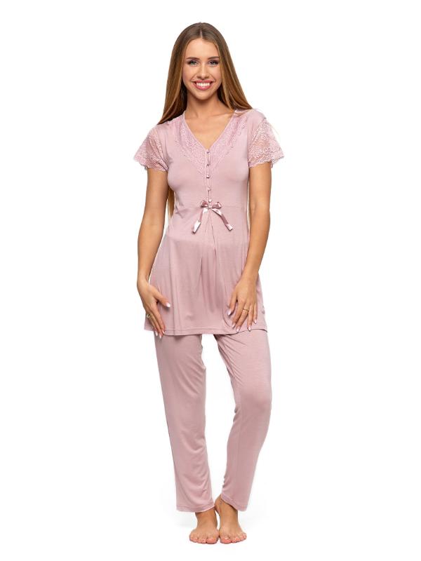 Pijama roz din vâscoza cu dantelă