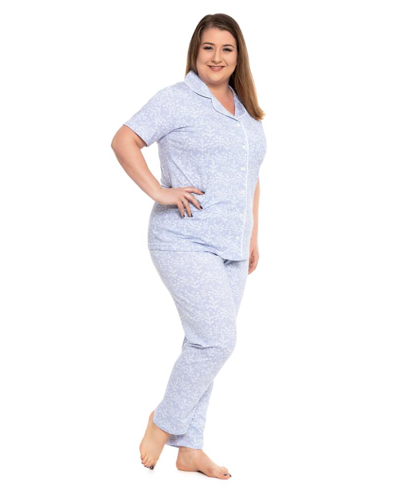 Pijama plus size cu maneca scurta si pantalon lung