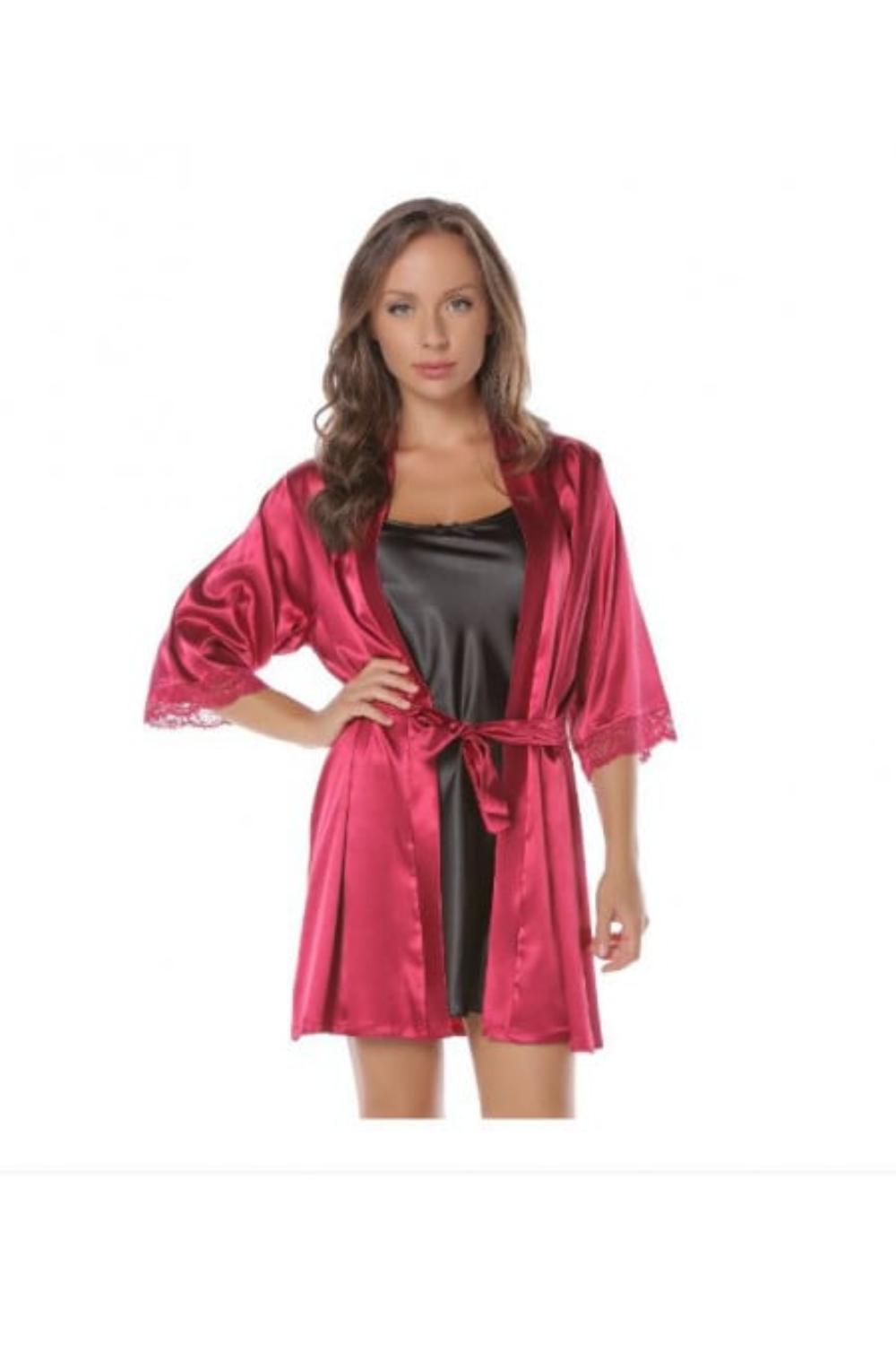 Halat din satin bordo cu dantela