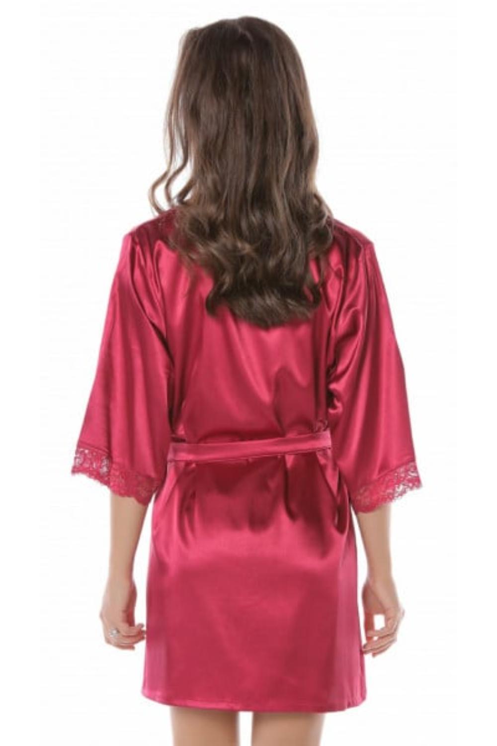 Halat din satin bordo cu dantela