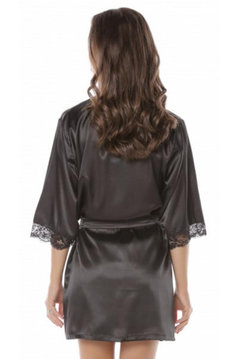 Halat din satin negru cu dantela