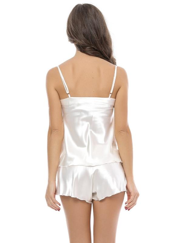 Baby doll din satin alb cu dantela