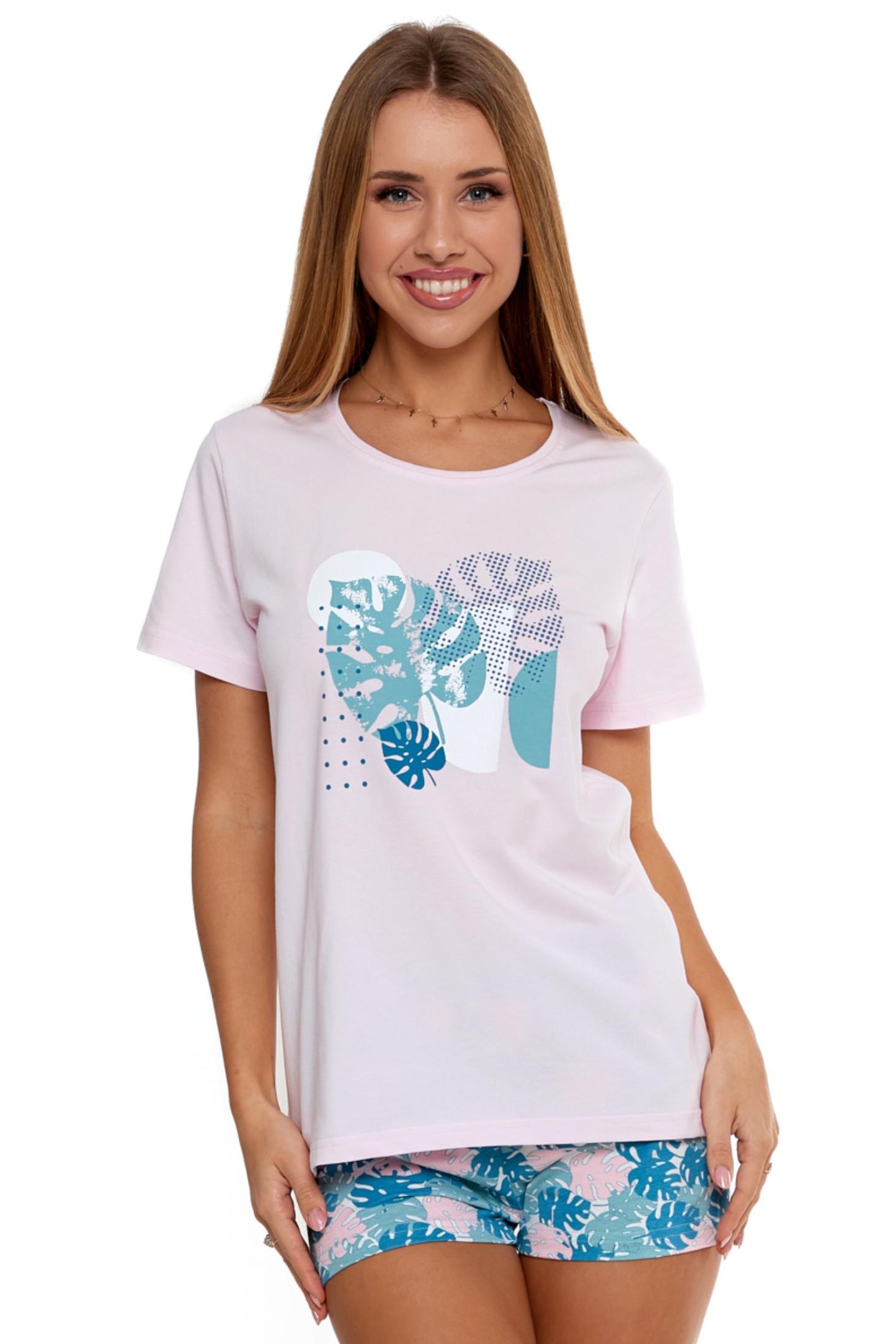 Pijama roz cu maneca scurta