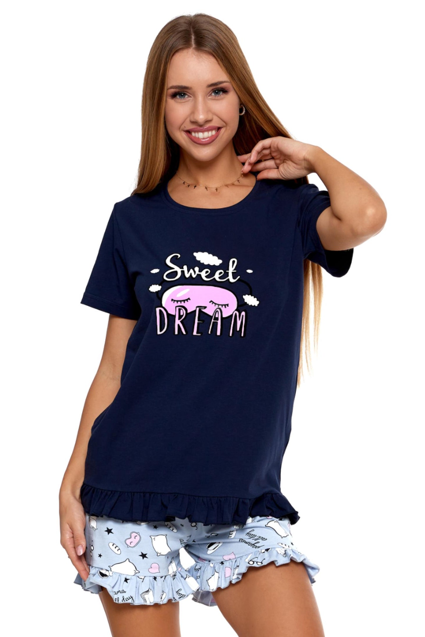 Pijama albastră cu mâneca scurtă