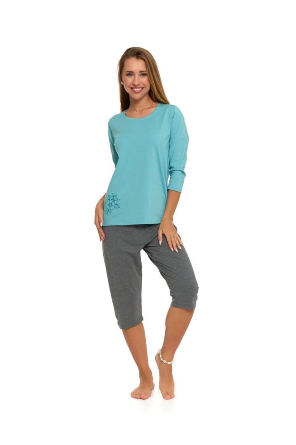 Pijama plus size cu maneca lunga si pantalon uni