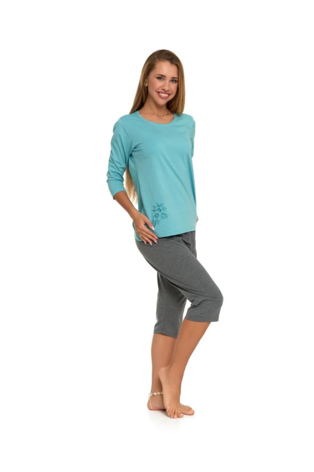 Pijama plus size cu maneca lunga si pantalon uni