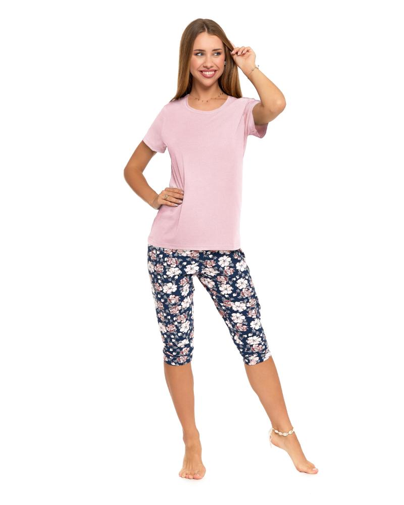 Pijama cu maneca scurta, pantalon 3/4 si imprimeu floral
