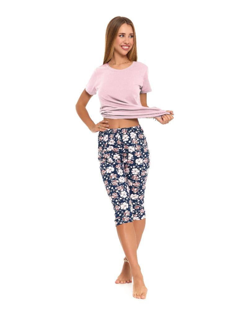 Pijama cu maneca scurta, pantalon 3/4 si imprimeu floral