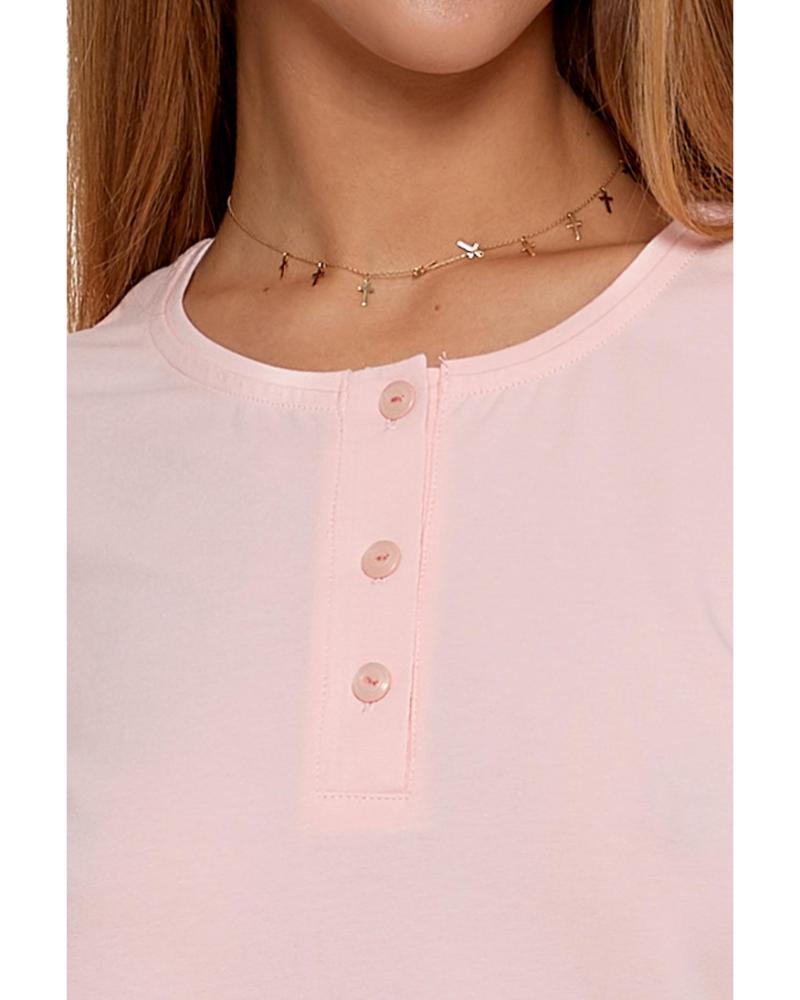 Pijama roz cu maneca scurta si pantalon 3/4