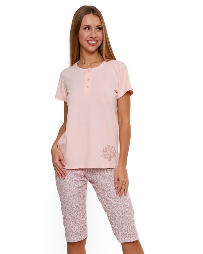 Pijama roz cu maneca scurta si pantalon 3/4