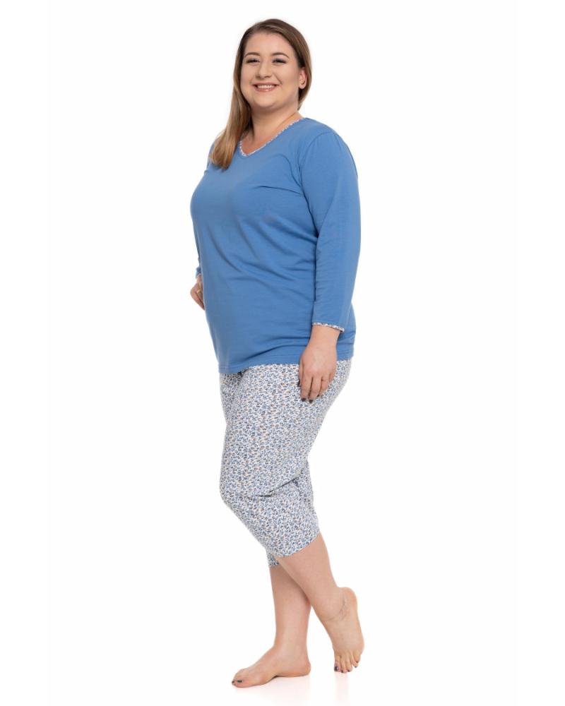 Pijama plus size cu maneca lunga si pantalon 3/4