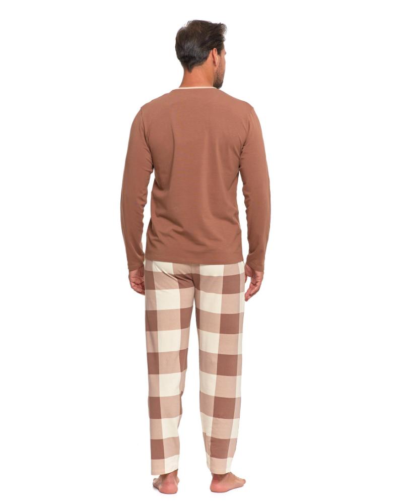 Pijama cu carouri si maneca lunga pentru barbati