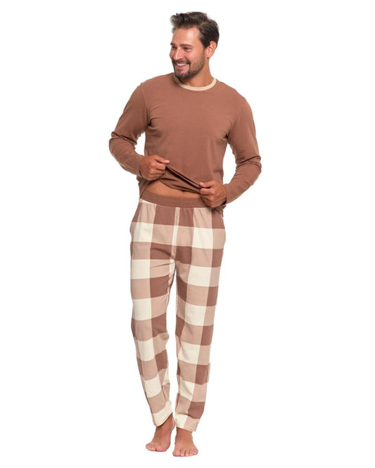 Pijama cu carouri si maneca lunga pentru barbati
