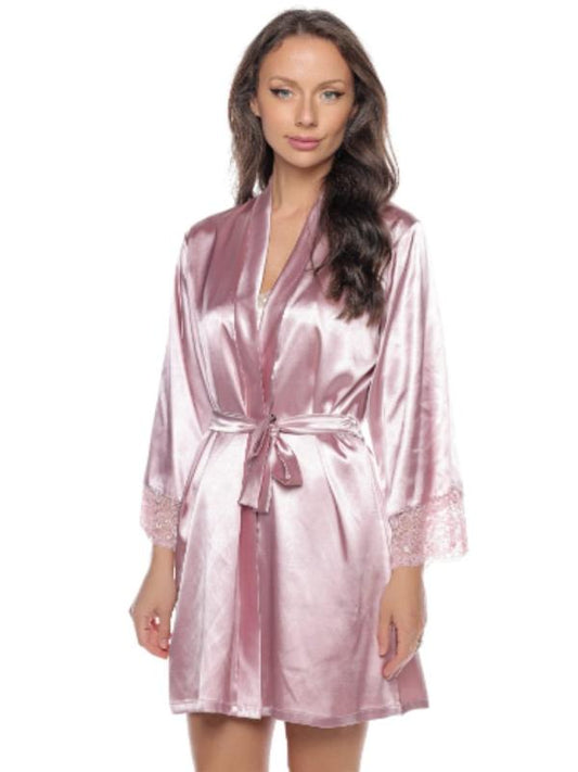 Halat din satin roz cu dantela