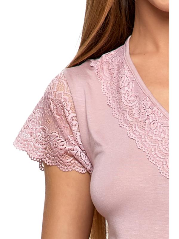 Pijama roz din vâscoza cu dantelă