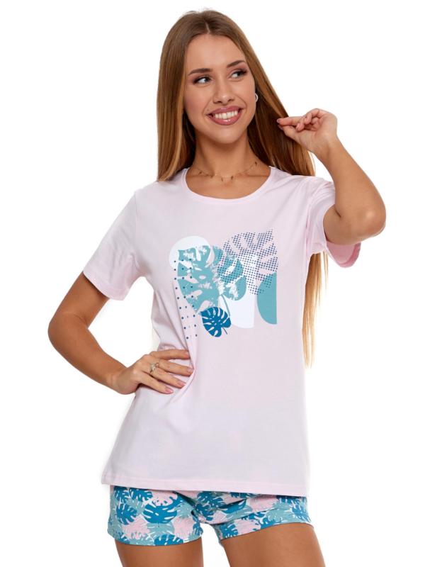 Pijama roz cu maneca scurta