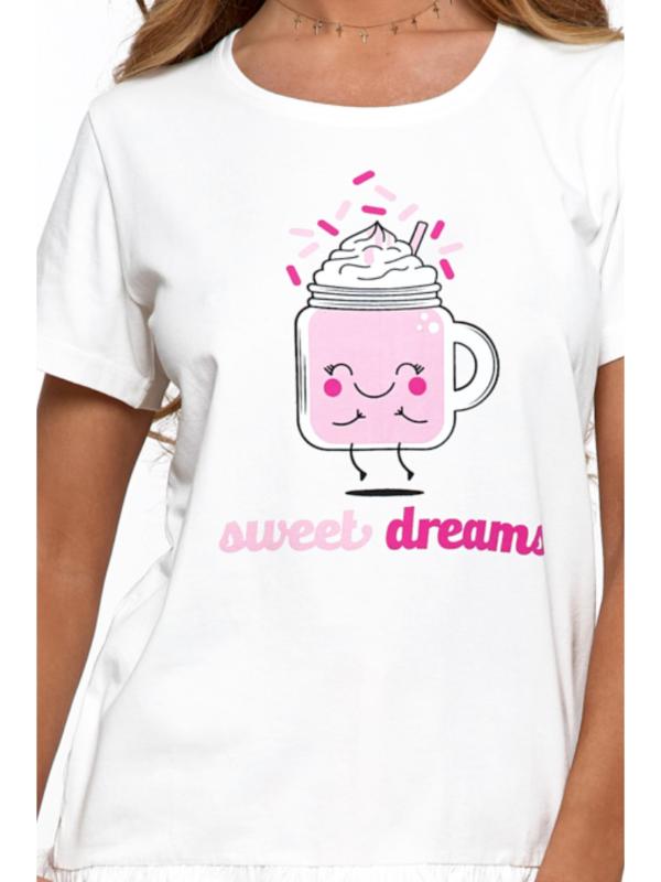 Pijama alba cu mâneca scurtă