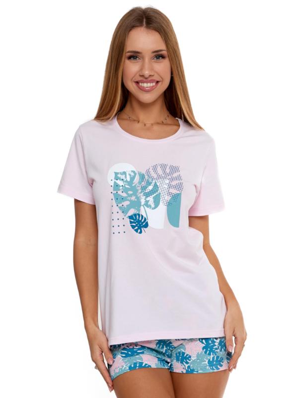 Pijama roz cu maneca scurta